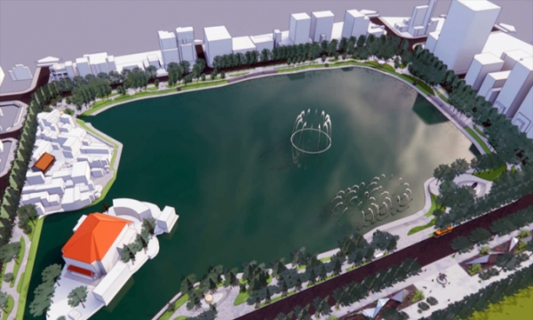 An artist's impression for the Thien Quang Lake area in Hanoi with new public squares. Photo courtesy of the Hai Ba Trung District People's Committee